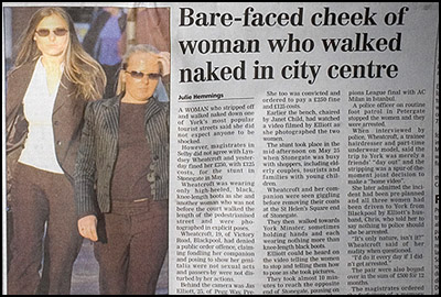 Bare-faced cheek of woman who walked naked in city centre. Naked blond girl walks naked in York